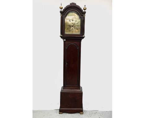 A George lll mahogany longcase clock, signed Charles Read, Helstone, with an arched brass dial, height 219cm, width 45.5cm.Co