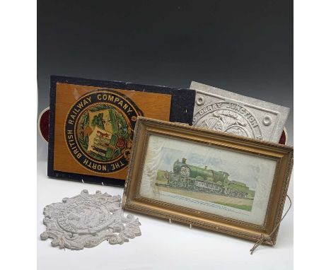 A painted plaque, crest of the North British Railway Company, modern, 41 X 31.5cm, together with a cast metal plaque, Birming