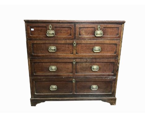A George III oak chest of drawers, with two short and three long drawers, on bracket feet, height 96cm, width 99cm, depth 59c