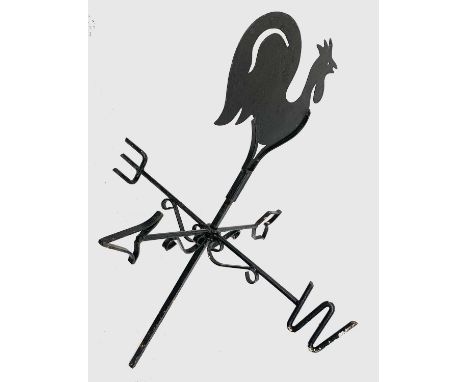 A wrought-iron weather vane style garden ornament surmounted by a cockerel. Height 88cm.
