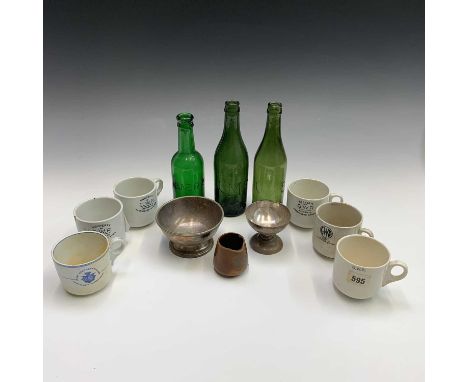 Railwayana, A GWR white pottery teacup, stamped "Return to Paddington Station", height 8cm, four other similar cups, a Great 