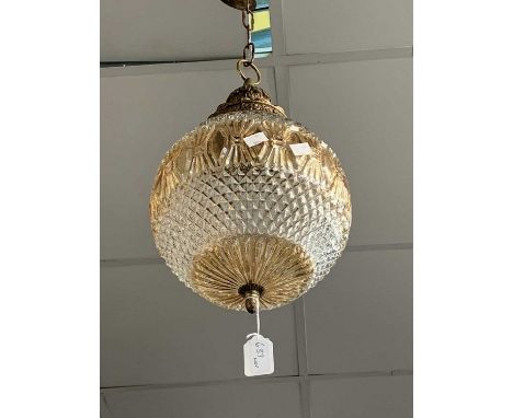 A 20th century gilt metal and moulded glass centre light fitting with spherical shade. Approx. 40cm.