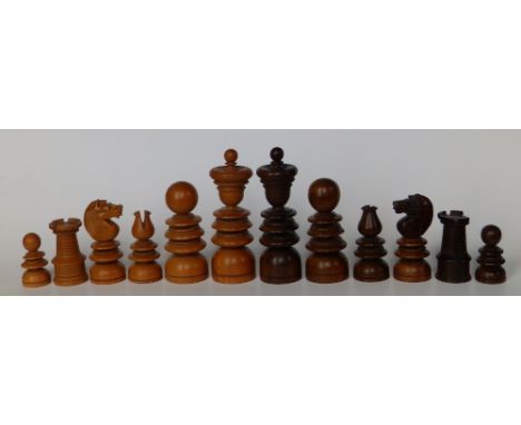 A rosewood & boxwood chess set, the kings 3.9” high.