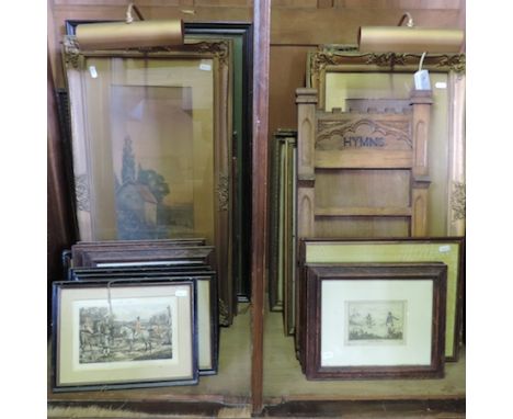 A collection of pictures and prints, to include a mirror and hunting prints