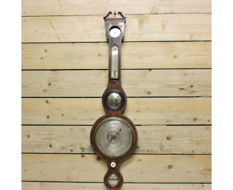 A 19th century walnut and satinwood strung wheel barometer, by F. Gugeri, 95cm high