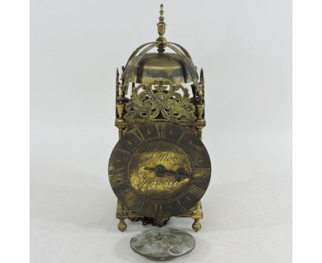A reproduction brass lantern clock, 38cm high