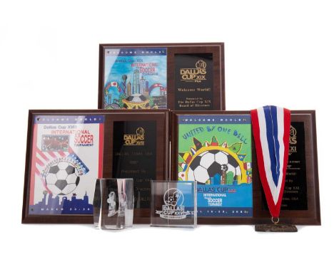 USA SOCCER DALLAS CUP INTEREST - COLLECTION OF PLAQUES AND RELATED ITEMS,comprising Dallas Cup XVIII 1997, XIX 1998, and XXI 