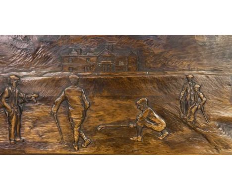 GOLFING INTEREST - RELIEF CARVED SOLID WOOD PANEL,THE ROYAL &amp; ANCIENT GOLF CLUB OF ST ANDREWSrare undated and unsigned wo