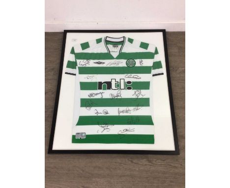 CELTIC FOOTBALL CLUB SIGNED HOME SHIRT,a 2001-2003 home shirt bearing fourteen signatures including Henrik Larsson, John Hart