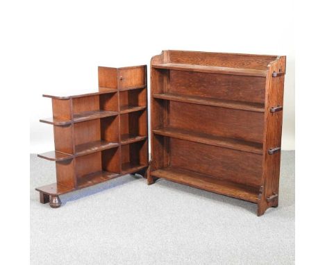 An Art Deco oak bookcase, 92cm wide, together with another, 99cm wide (2)Larger 99w x 27d x 102h cmShelf heights 30, 25, 20cm