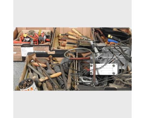 A collection of hand tools, to include chisels