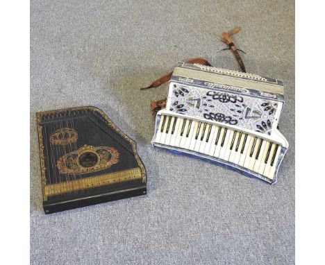 An early 20th century The Piano Chord zither, 40cm wide, together with an Italian Cucianelli piano accordion, 48cm wide (2)
