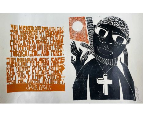 ‡ PAUL PETER PIECH (American-British, 1920-1996) three colour lithograph - stark image of figure with neck in noose and Chris