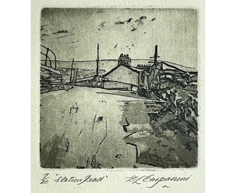 ‡ DAVID CARPANINI (b.1946) limited edition (7/20) etching - entitled 'Station Road', signed fully in pencil, framed and glaze