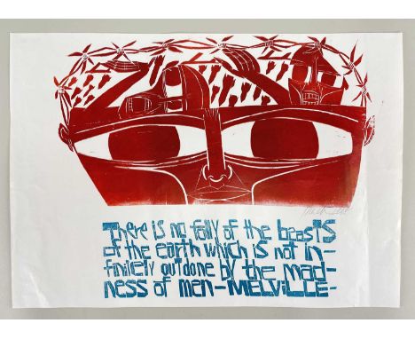 ‡ PAUL PETER PIECH (American-British, 1920-1996) two colour lithograph - anti-war image with quote from Herman Melville's 'Mo