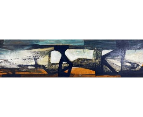 R J LLOYD (1926-2020) oil on wood - entitled verso 'Beachscape', signed and dated 1962
Provenance: private collection Monmout