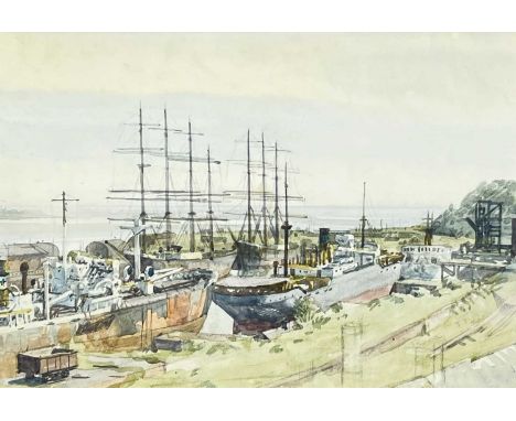 ‡ ARTHUR WEAVER (1918-2008) watercolour - entitled verso 'Pamir and Passant at Penarth, Wales 1950', unsigned (attribution ve