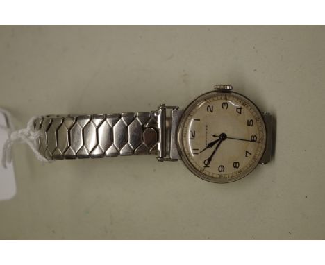 A vintage Longines nickel plated manual wind wristwatch, 30mm, with later expanding bracelet. 
