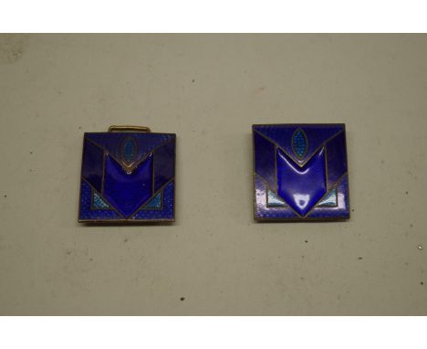 An Art Deco guilloche enamel belt buckle, on copper, 6cm wide 