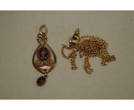 A Murrle Bennett &amp; Co amethyst set gold pendant,&nbsp;4cm including bale, 1.9g;&nbsp;together with a metal neck chain. 