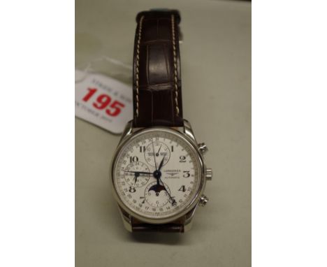 A Longines Master Collection stainless steel chronograph automatic wristwatch,&nbsp;40mm, ref: L26734785, with moonphase dial