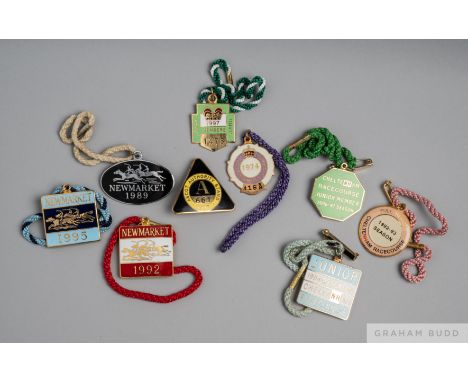 
Collection of 60 racecourse members' gilt-metal &amp; enamel badges,
comprising: 23&nbsp; Ascot 1974 to 2004, but mostly 199