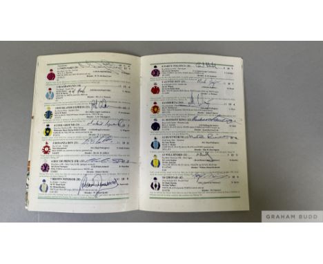 
1992 Grand National racecard (Party Politics) fully-signed by the 40 competing jockeys,
signed in ink over their race entry,