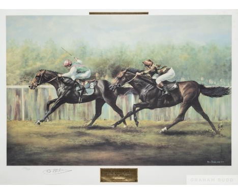 Pat Eddery signed Dancing Brave print,
by the artist Max Brandrett (British, born 1949),&nbsp;PAT EDDERY &amp; DANCING BRAVE,