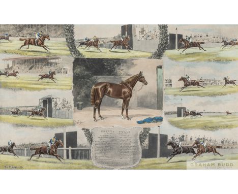 After John Beer (1860-1930)
PRETTY POLLY
print published by Messrs Fores, London 1907, with central portrait and nine vignett