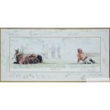 David Dent horse racing print bearing autographs of jump jockeys to the mount,