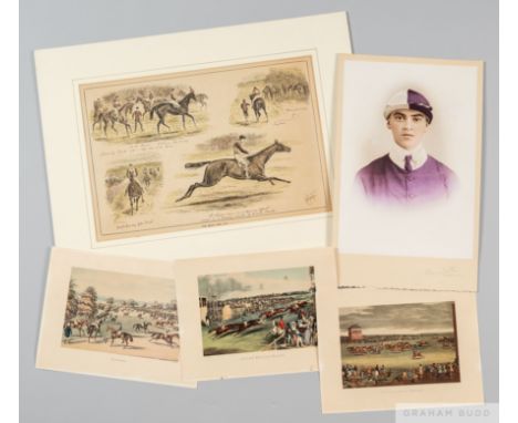Nine Victorian horse racing prints.
featuring the jockeys George Fordham &amp; Jem Robinson, plus Ascot, Epsom and Newmarket 