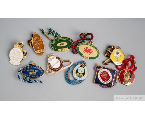 Collection of 34 racecourse members' gilt-metal and enamel badges,
comprising:11 Doncaster,1998 to 2005, including The St Leg