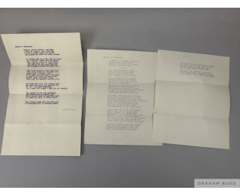 Two 1949 Derby Dinner [Nimbus] victory speeches written by Mr &amp; Mrs Marion Glenister,
typescript, both composed in whimsi