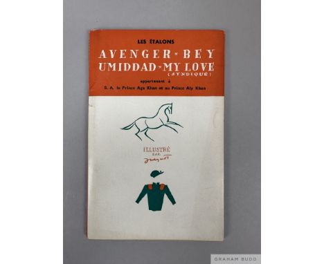 Limited edition stallion story book by S.A. le Prince Aga Khan with Prince Aly Khan published in 1949,
titled "Les Etalons Av