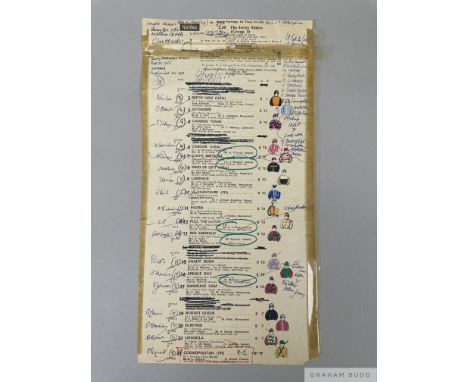 Sir Peter O'Sullevan's BBC commentary card for the 1978 Jersey Stakes at Royal Ascot won by Camden Town ridden by Pat Eddery,