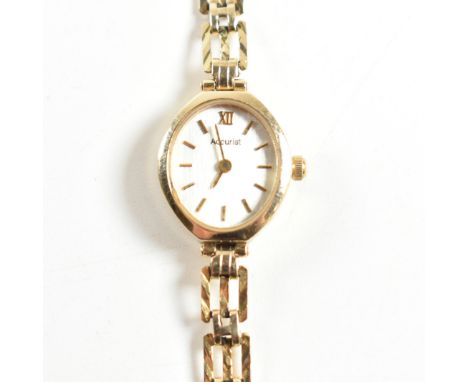 A hallmarked 9ct gold Accurist ladies wrist watch. The 9ct gold Accurist watch having mixed Roman numeral and stick indices a