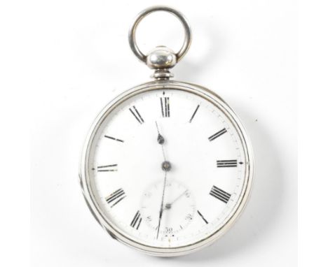 A silver open faced pocket watch in oversized protective case marked for J&nbsp;Gledhill. The open faced pocket watch with Ro