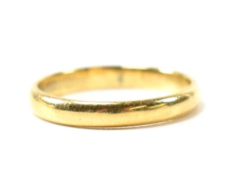 A hallmarked 22ct gold band ring. The ring hallmarked Birmingham. Weight 2.4g. Size K.5.&nbsp;All weights, measurements and s