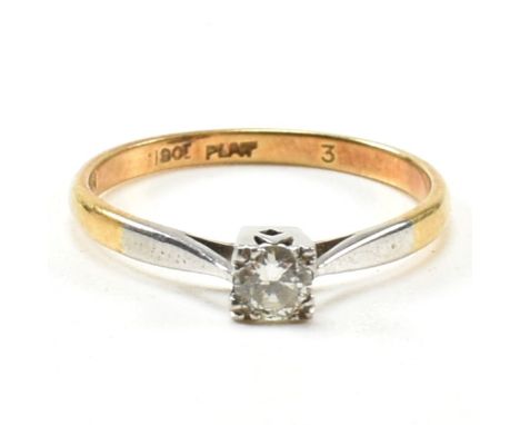 18ct gold and diamond solitaire ring. Estimated diamond weight 0.15cts. Size L.5. Weighs 1.8g. All weights, measurements and 