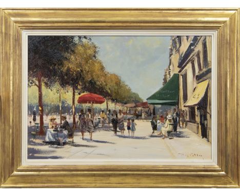 * ROY PETLEY (BRITISH b.1951), LUNCH IN THE CHAMPS ELYSEES oil on panel, signed, titled label verso image size 61cm x 91cm, o