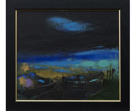 * JACKIE GARDINER, THE RIVER CROSSING mixed media on panel, signed, titled on personal note verso image size 32cm x 37cm, ove