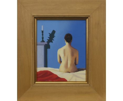 * LESLEY BANKS, NUDE AND CANDLE oil on canvas, signed, titled verso image size 24cm x 19.5cm, overall size 41.5cm x 36cm Fram