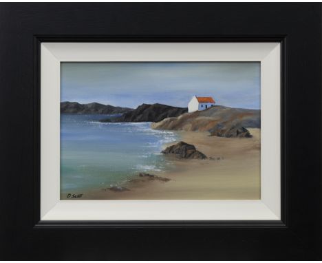 * DARREN SCOTT, RED ROOF oil on panel, initialled, further signed verso image size 21cm x 30cm, overall size 37cm x 46cm Fram