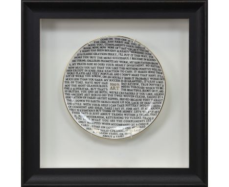 * GRAYSON PERRY RA (BRITISH b. 1960), 100% ART PLATE 2020 fine China plate, with artist's seal printed to base, produced for 