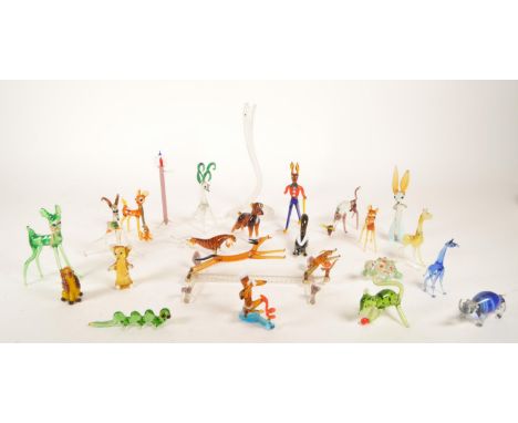 Collection of 20th century Murano style studio glass colourful miniature animal figures. Examples including a Pirelli rabbit 
