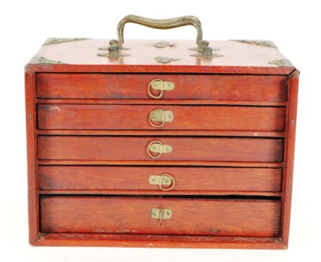 Early 20th century Chinese wooden cased mahjong set. Including bone and bamboo tiles / gaming pieces housed within a five dra