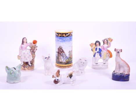 Late 19th / 20th century china porcelain and ceramic wares. Comprised of a French GIEN ceramic faience vase, Beswick white ca