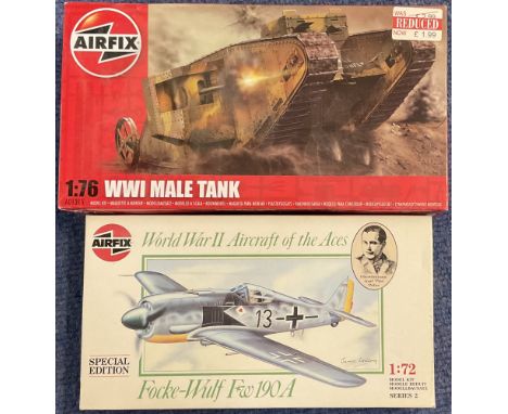 WWI Male Tank &amp; Focke Wulf Fw 190A (special edition) Plastic Model Kits (Scale 1:76 &amp; 1:72) both by Airfix, Tank is u