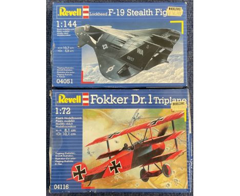F 19 Stealth Fighter &amp; Fokker Dr. 1 Triplane Plastic Model Kits (Scale 1:144 &amp; 1:72) by Revell 1988 &amp; 2003 both a