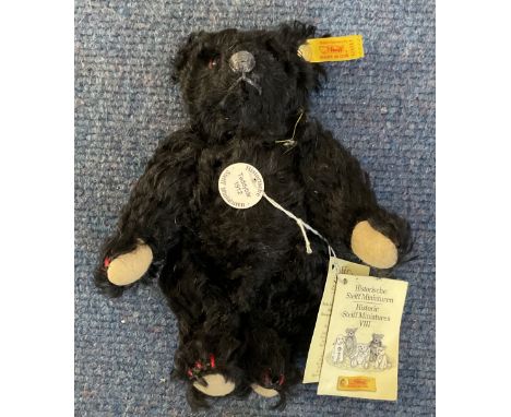 Historic Steiff Miniatures VIII Black 1912 Bear. Anniversary bear 1997 16cm. Original tag. No box In. Good Condition. All aut